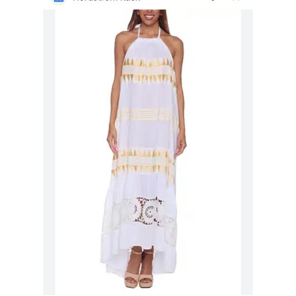 Dresses & Skirts - Ranees Halter Cotton Maxi Sundress White Gold Geometric Embroidery S/M NWOT